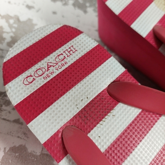 Coach Women's Pink & White Striped Thong Wedge Flip Flop Sandals V287 - Picture 6 of 8